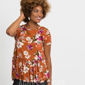 Agnes & Dora Copper Floral Relaxed Ruffle Tee size XL
